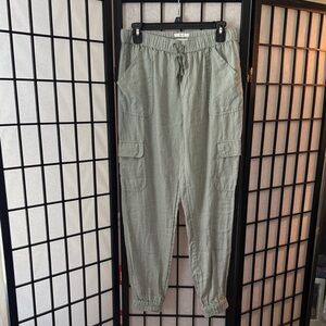 Nicole Miller Sage Green Cargo Jogger Pants